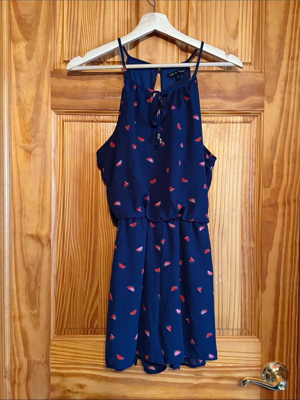 AS U WISH Womens Juicy Watermelon Romper, Large-Navy - Picture 3 of 8